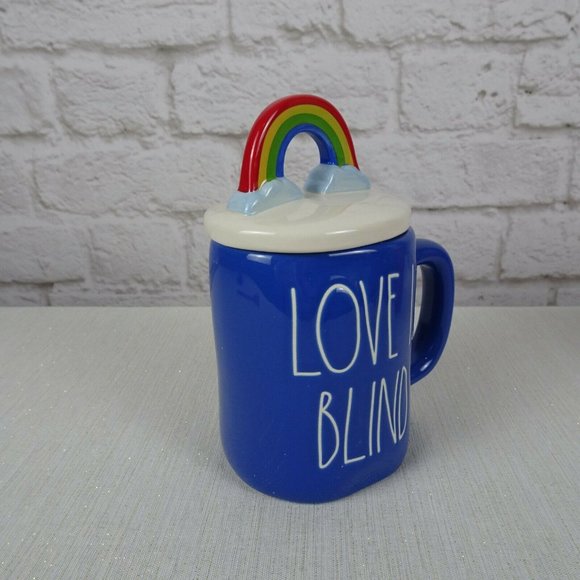 RAE DUNN Rainbow 🌈 Figural Mug Love Is Blind Blue With Lid Pride Decor New - Picture 9 of 12